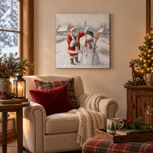 Vintage Santa Snowman 24x24 Gallery Wrap
