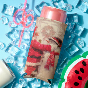 Vintage Santa Snowman Christmas Cheer Seltzer Can Cooler