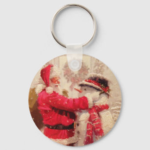 Vintage Santa Snowman Christmas Keepsake Keychain