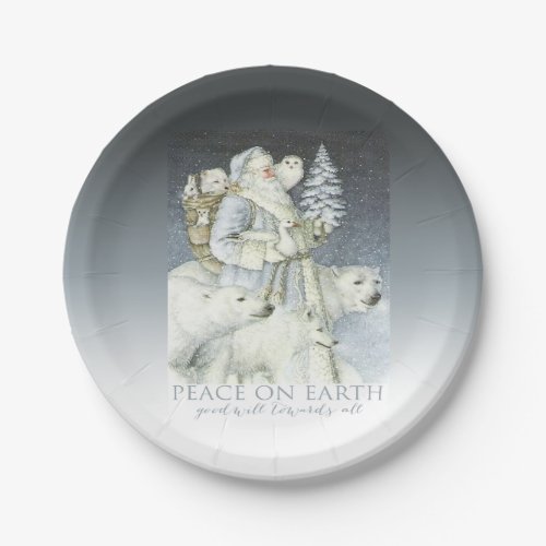 Vintage Santa Snowy Forest Winter Animals Paper Plates