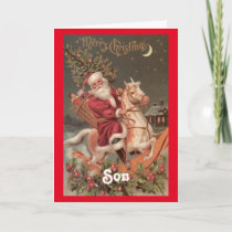 Vintage Santa Son Christmas Holiday Card