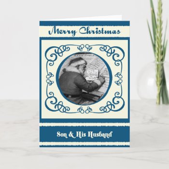 Vintage Santa Son & His Husband Christmas Holiday Card by freespiritdesigns at Zazzle