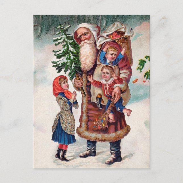 Vintage Santa Taking Children Postcard (Front)