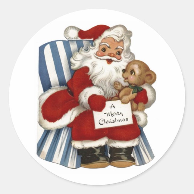Vintage Santa, Teddy Bear Christmas Sticker (Front)