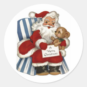 Vintage Santa, Teddy Bear Christmas Sticker