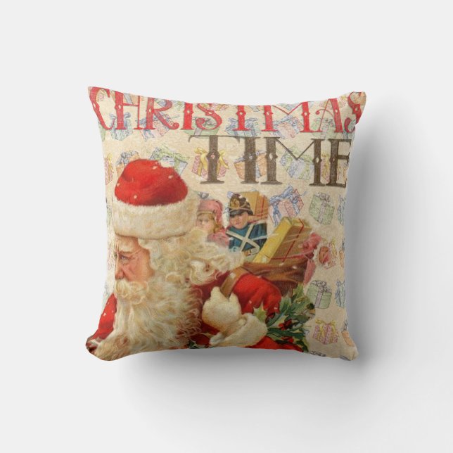 Vintage Santa Throw Pillow (Front)