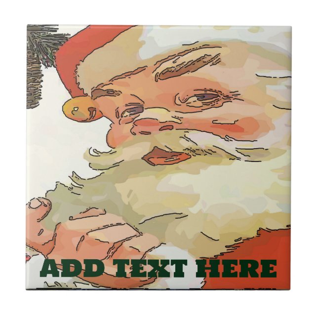 Vintage Santa Tiles, add text Ceramic Tile (Front)