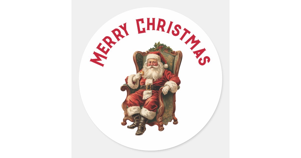 Santa Retro Rounds Vintage Santa Traditional Christmas Classic Round Sticker | Zazzle