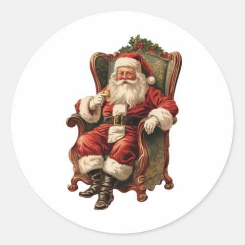 Vintage Santa Traditional Christmas Classic Round Sticker
