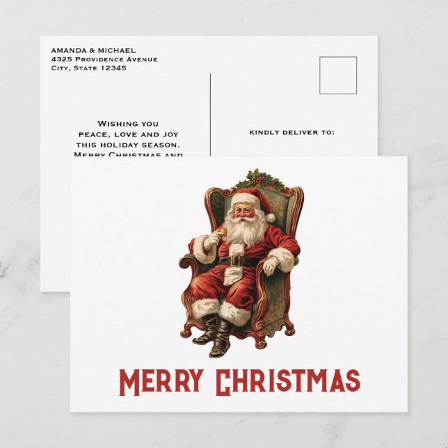 Vintage Santa Traditional Christmas Holiday Postcard (Front/Back)