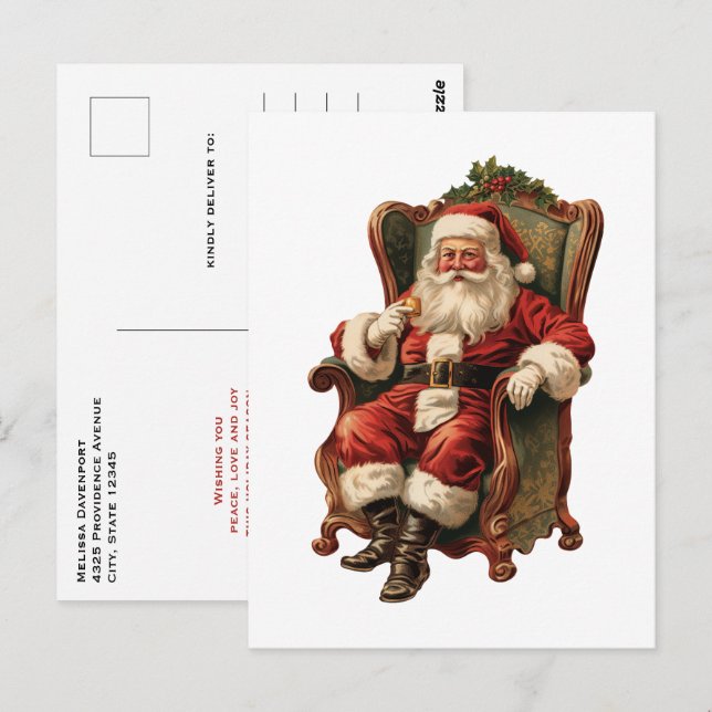 Vintage Santa Traditional Christmas Holiday Postcard (Front/Back)