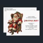 Vintage Santa Traditional Christmas Invitation Postcard<br><div class="desc">Christmas Party invitation postcard with a vintage style image featuring classic Santa Claus sitting in an old-fashioned arm chair. Lovely traditional Christmas design.</div>
