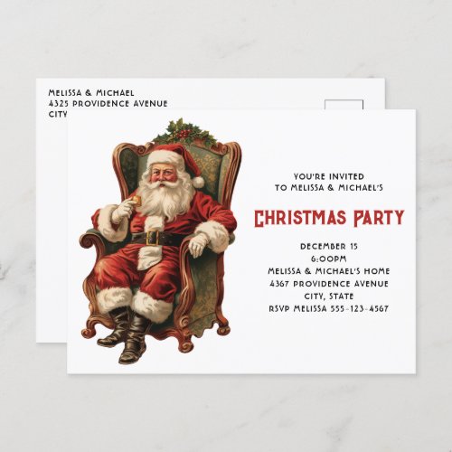 Vintage Santa Traditional Christmas Invitation Postcard