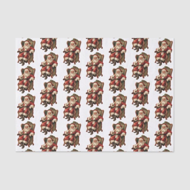  Vintage Santa Traditional Christmas Pattern Tissue Paper (Front)