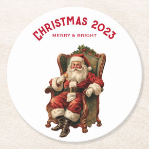 Vintage Santa Traditional Christmas Round Paper Coaster