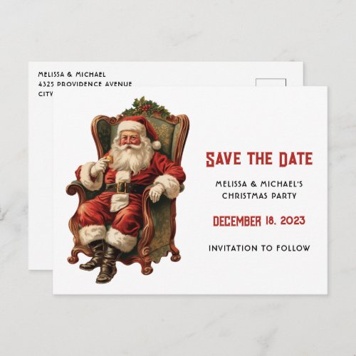 Vintage Santa Traditional Christmas Save the Date Invitation Postcard