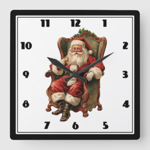 Vintage Santa Traditional Christmas Square Wall Clock