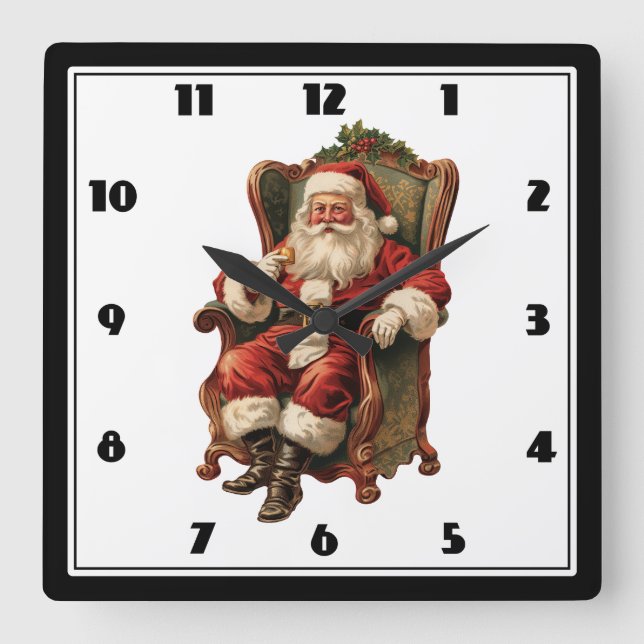 Vintage Santa Traditional Christmas Square Wall Clock (Front)