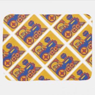 Vintage Santa Train Block Print Baby Blanket