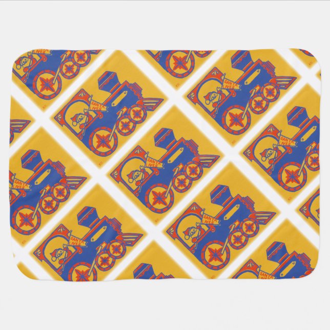 Vintage Santa Train Block Print Baby Blanket (Horizontal)