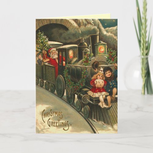 Vintage Santa Train Christmas Card