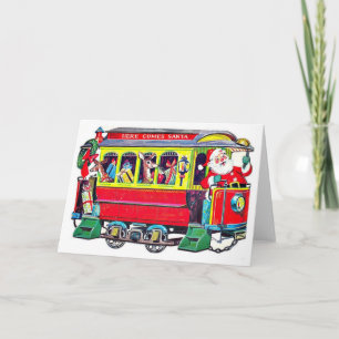 Vintage Santa Train Christmas Card
