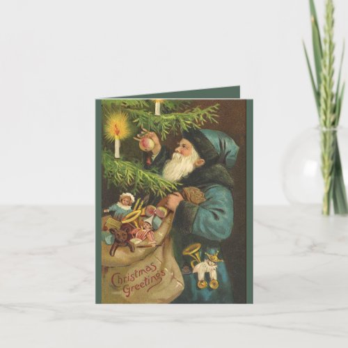 Vintage santa tree candle Christmas card