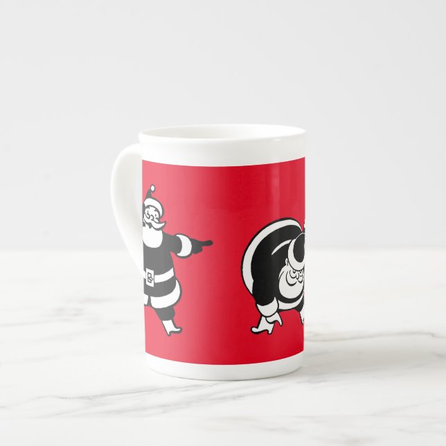 Vintage Santa Trio Christmas Red Bone China Mug (Front Left)