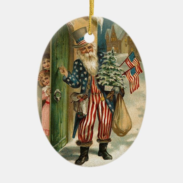 Vintage Santa Uncle Sam Ceramic Ornament (Front)