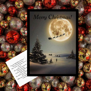 Vintage Santa Under Full Moon Flying Postcard
