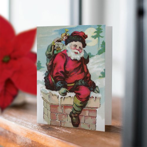 Vintage Santa wChimney Non_Photo Holiday Card