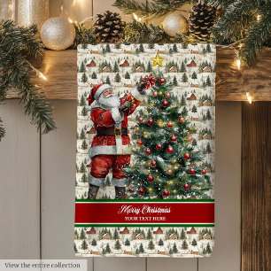 Vintage Santa Watercolor Christmas Kitchen Towel