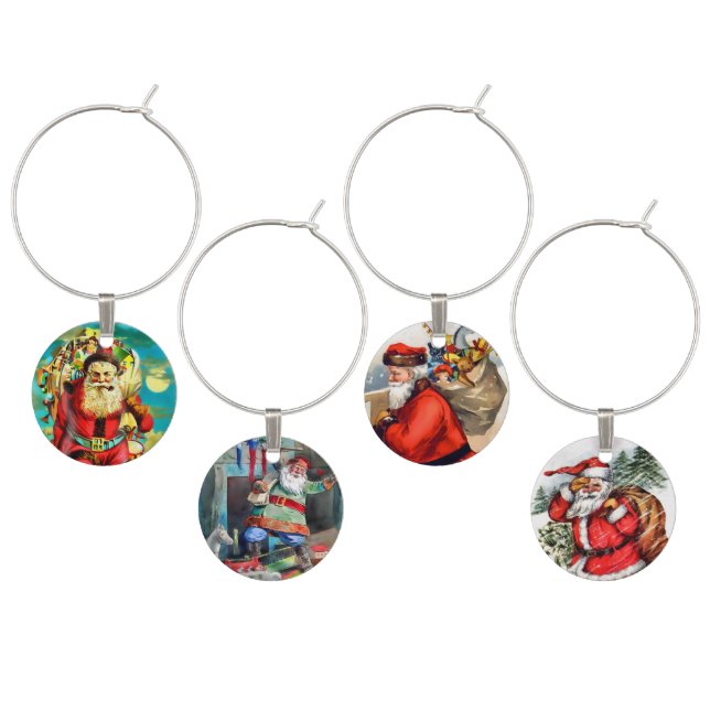 Vintage Santa Wine Glass Charm (Staggered)