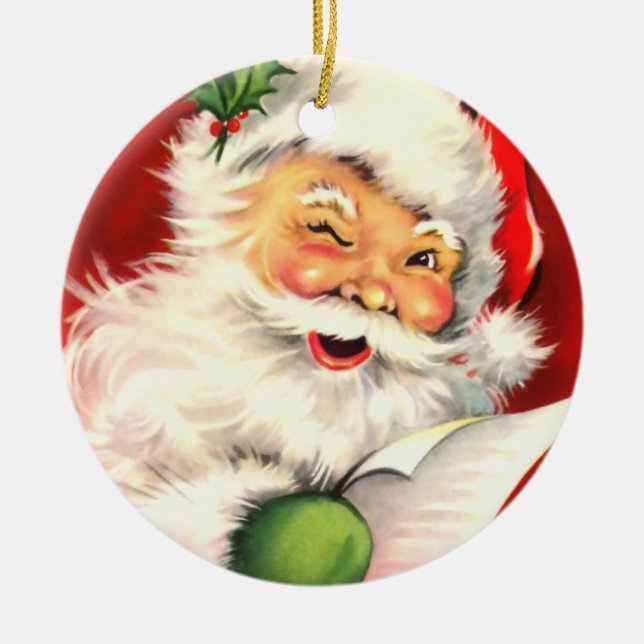 Vintage Santa Winking Christmas Ornament (Front)