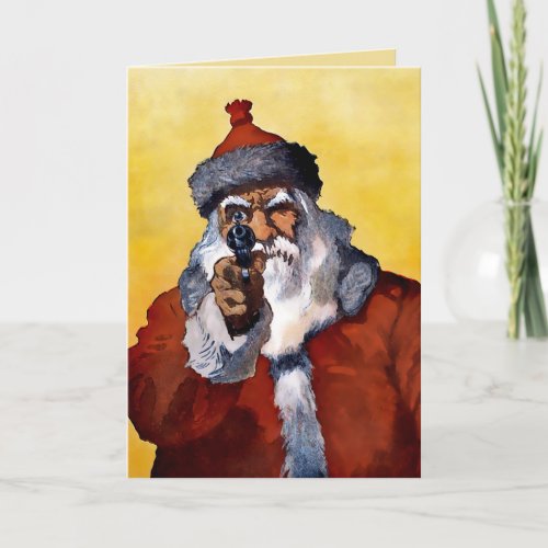 Vintage Santa with a Gun Christmas Card
