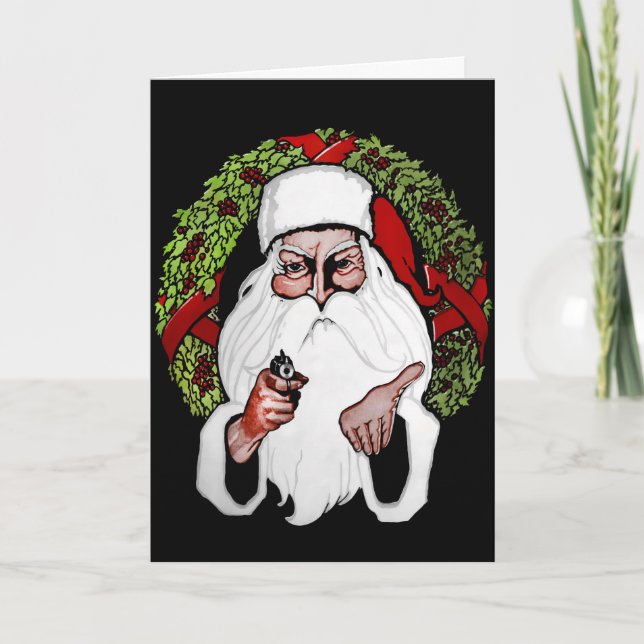 Vintage Santa with a Gun Christmas Card (Front)