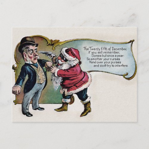 Vintage Santa with a Gun Christmas Postcard
