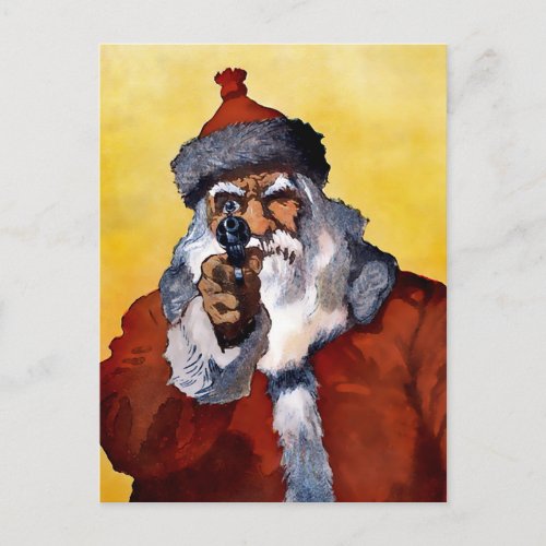 Vintage Santa with a Gun Christmas Postcard