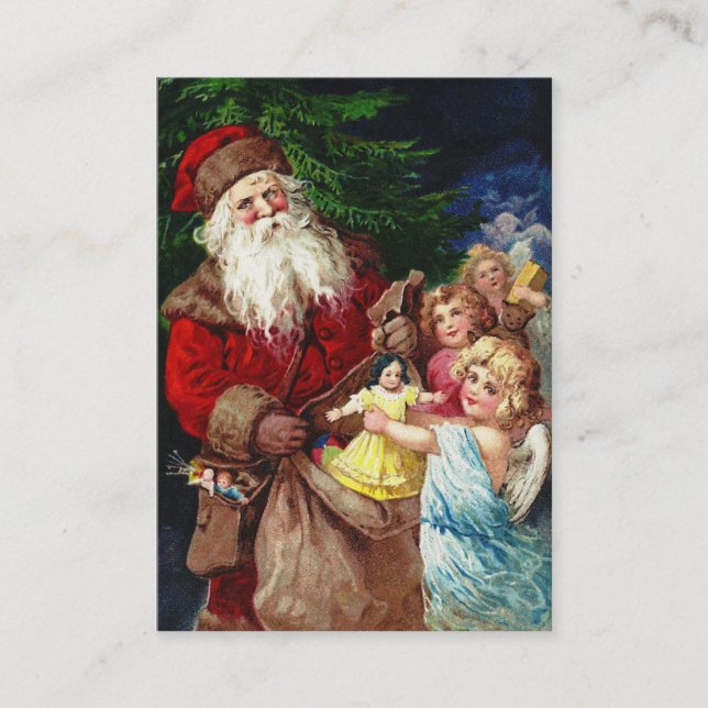 Vintage Santa with Angels Business Card (Front)