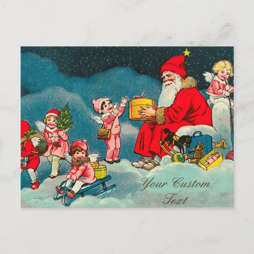 Vintage Santa with Angels Holiday Postcard