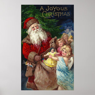 Vintage Santa with Angels Poster