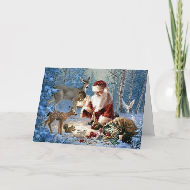 Vintage Santa With Animals Card (Front)