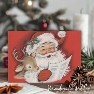 Vintage Santa with Baby Rudolf Custom Christmas Holiday Card