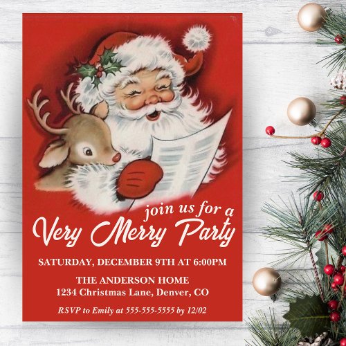 Vintage Santa with Baby Rudolf Custom Christmas Invitation