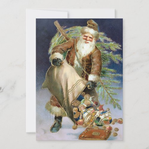 Vintage Santa with Bag of Presents Holiday Card