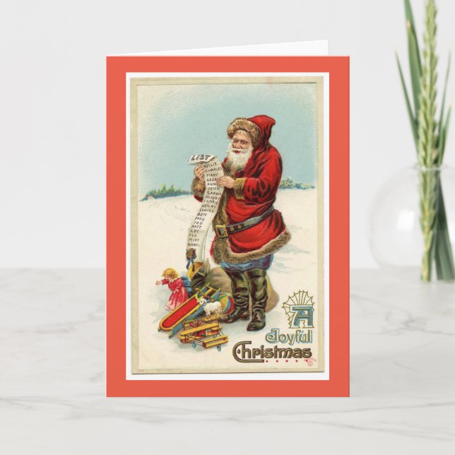 VINTAGE SANTA WITH BAG OF TOYS Greeting Card (Front)
