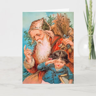 Vintage Santa with Birch Sticks Christmas Card