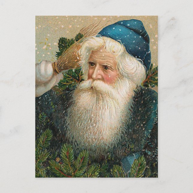 Vintage Santa with Blue Cap Holiday Postcard (Front)