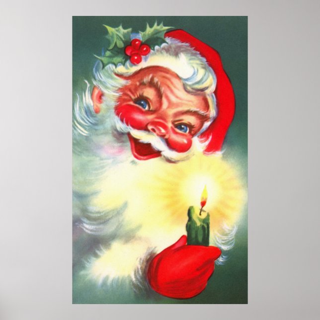 Vintage Santa with Candle Poster (Front)