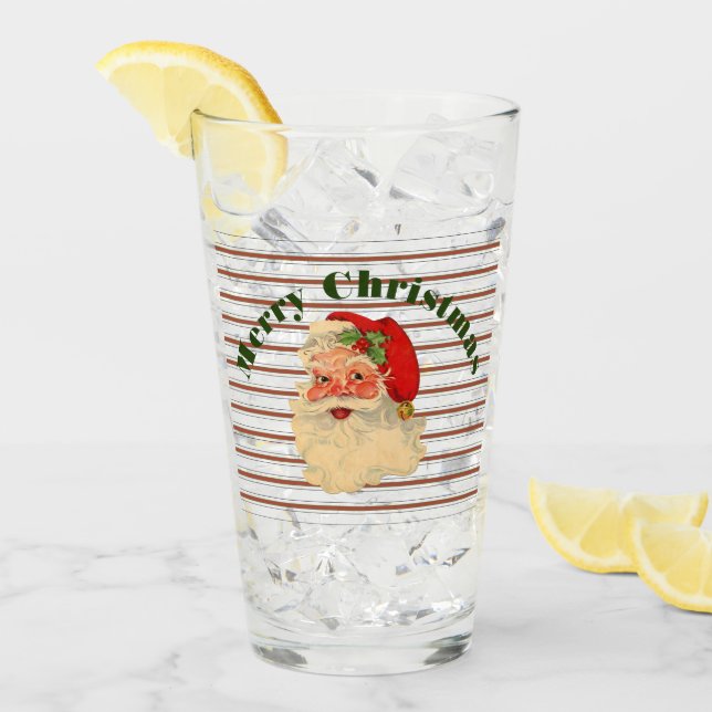 Vintage Santa With Candy Cane Stripes Glass (Front Ice)